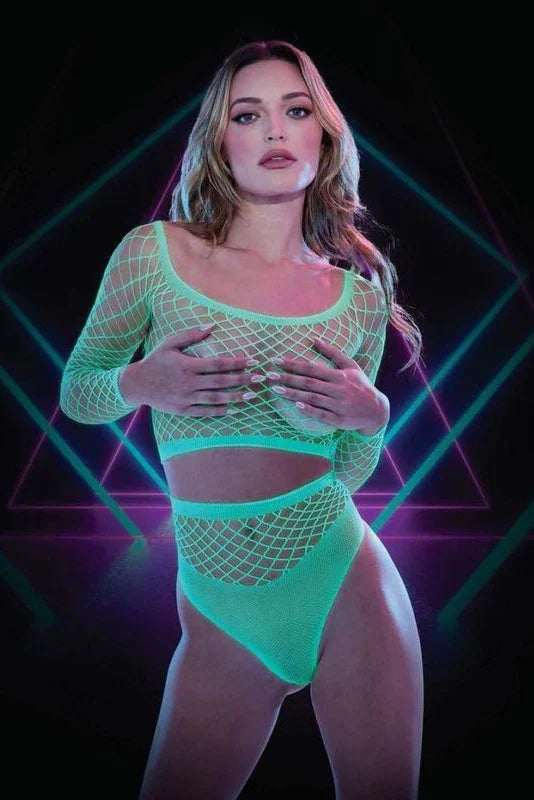 Glow In The Dark Long Sleeve Crop Top w Panty Set