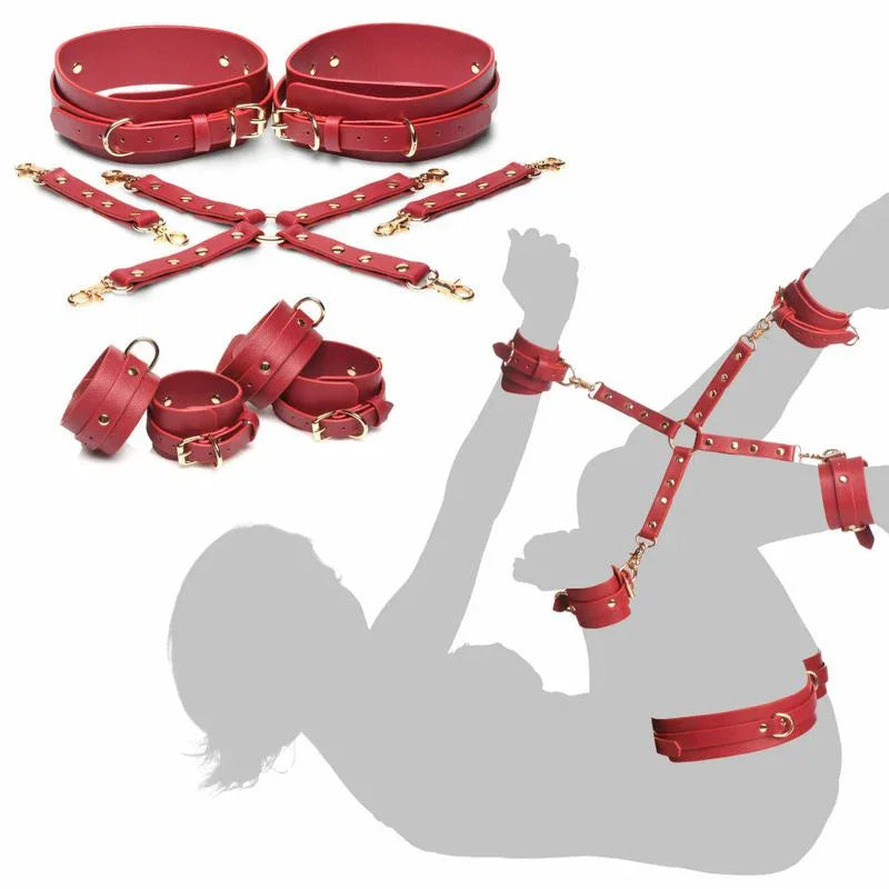 Crimson Captive Thigh Wrist Ankle Hog Tie Restraints