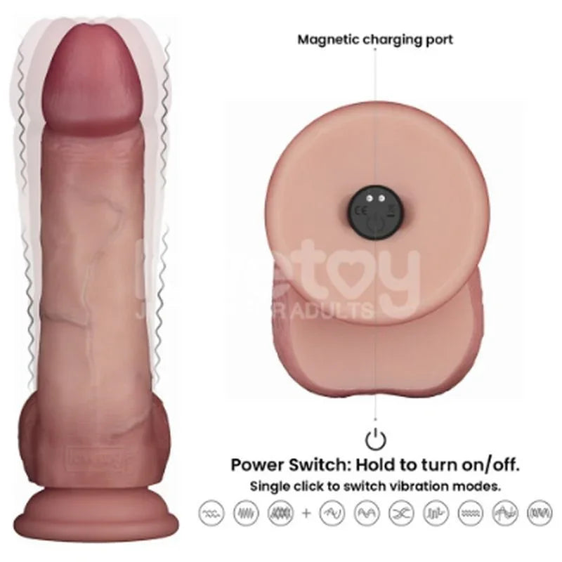 Vibrating Sliding Skin Pro II Silicone Dong 8in