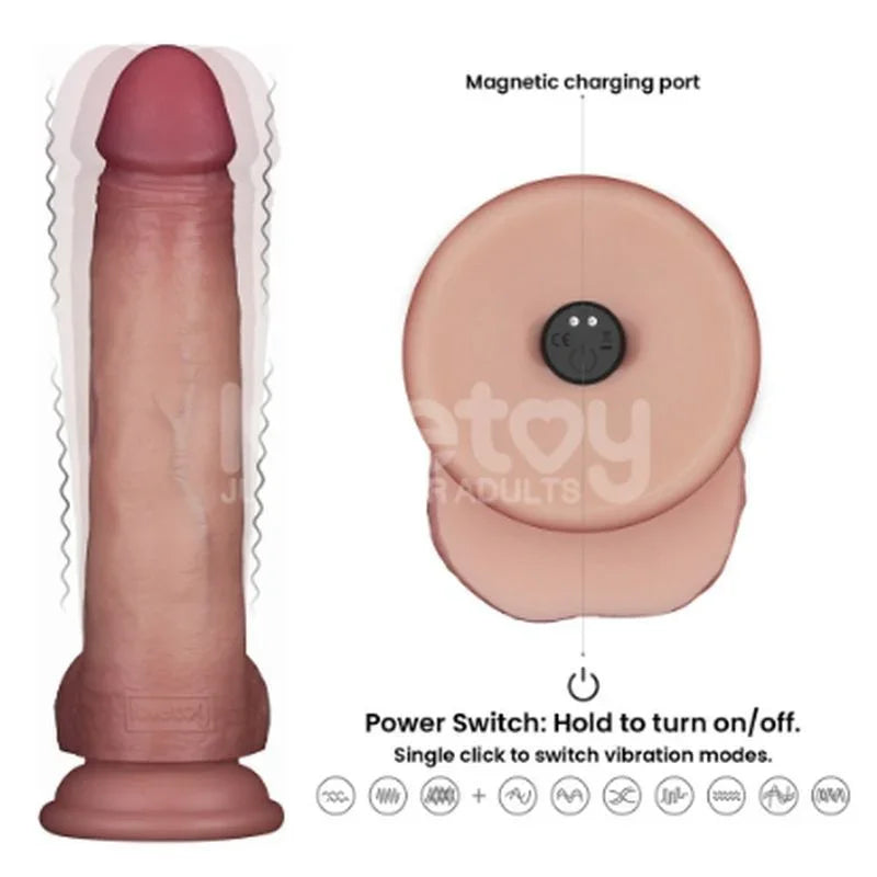 Vibrating Sliding Skin Pro II Silicone Dong 8.5