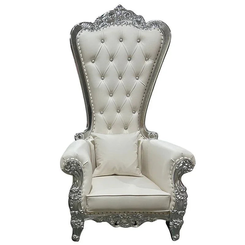 Domina Throne Chair Silver Frame Cream Cushion - Take A Peek