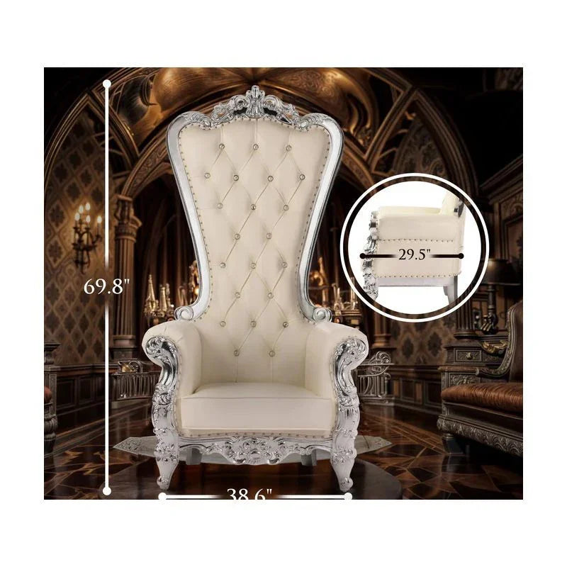 Domina Throne Chair Silver Frame Cream Cushion - Take A Peek