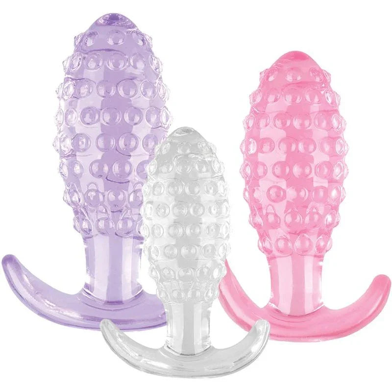 Crystal Ballers 3 Pc Silicone Anal Plug Set - Take A Peek
