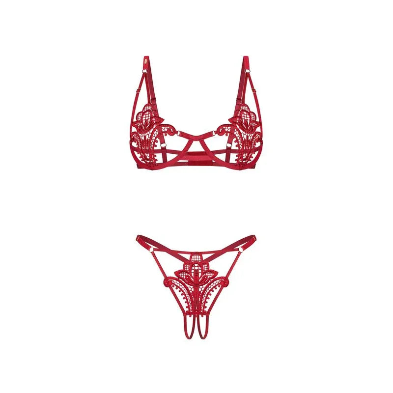 Luise Sublim 2 Pc Bra Panty Crotchless Set Red - Take A Peek
