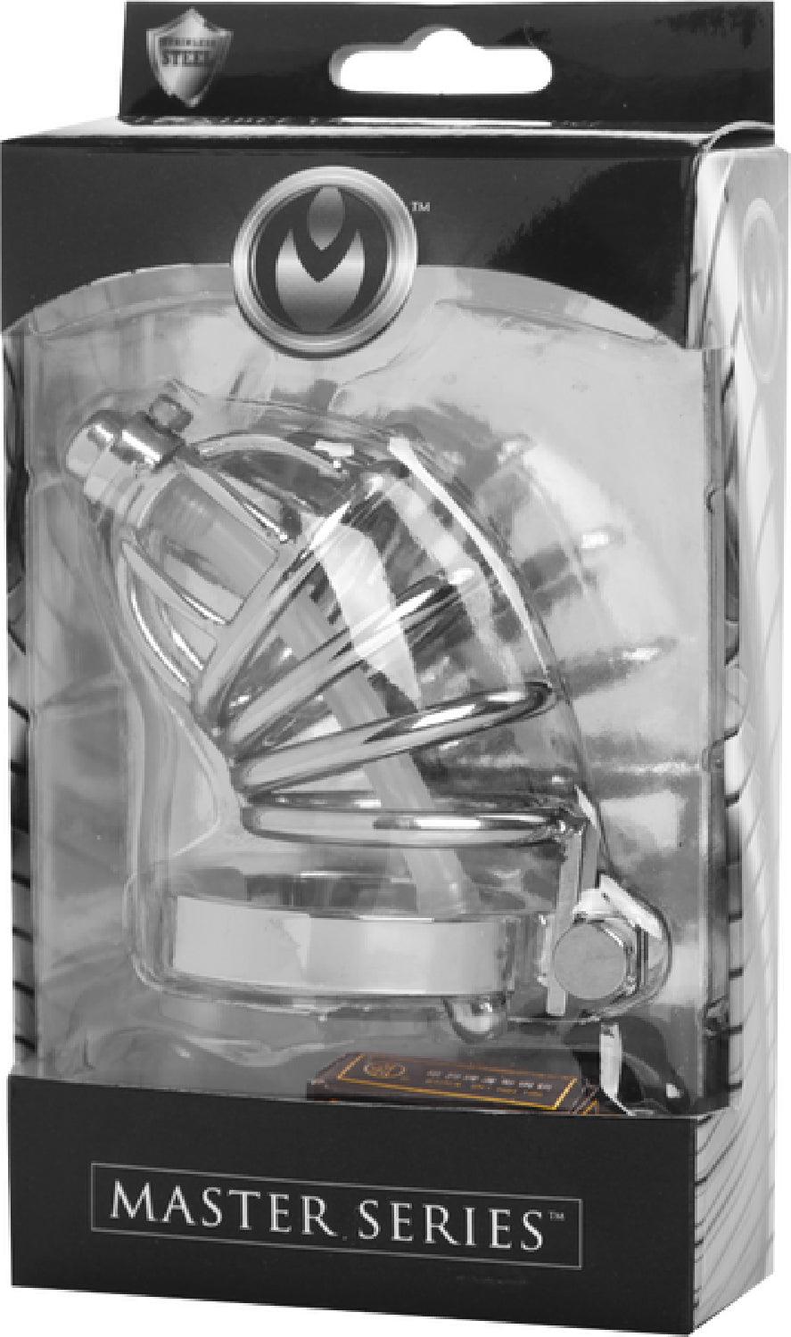 Stainless Steel Chastity Cage With Silicone Urethral Plug - Take A Peek