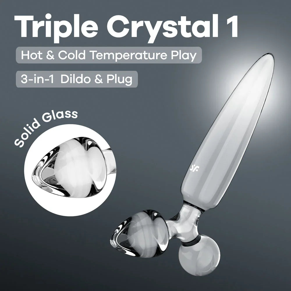 Satisfyer Triple Crystal 1 - - Glass 3-in-1 Butt Plug - Take A Peek