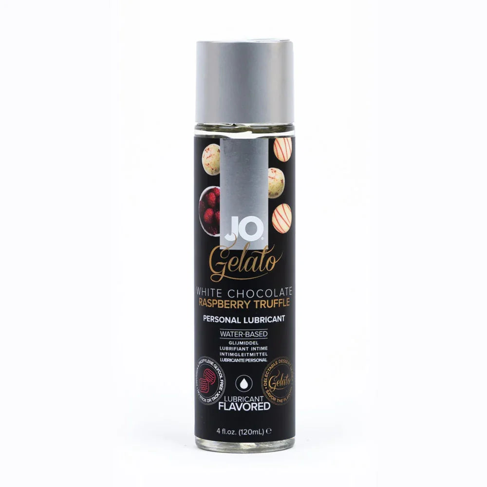 JO Gelato White Chocolate Raspberry Lube - 120 mL - White Chocolate Raspberry Flavoured Water Based Lubricant - 120 ml Bottle - Take A Peek