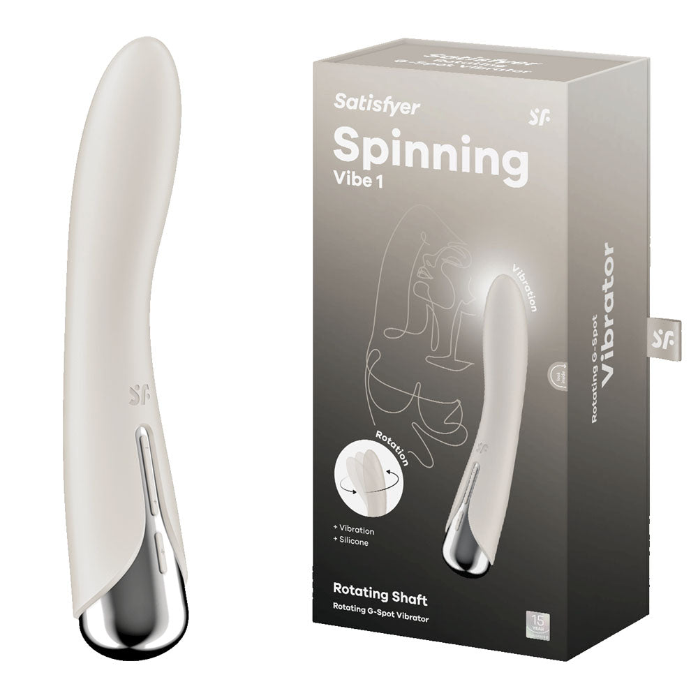 Satisfyer Spinning Vibe 1 - Beige - Beige 17.8 cm USB Rechargeable Rotating Vibrator - Take A Peek