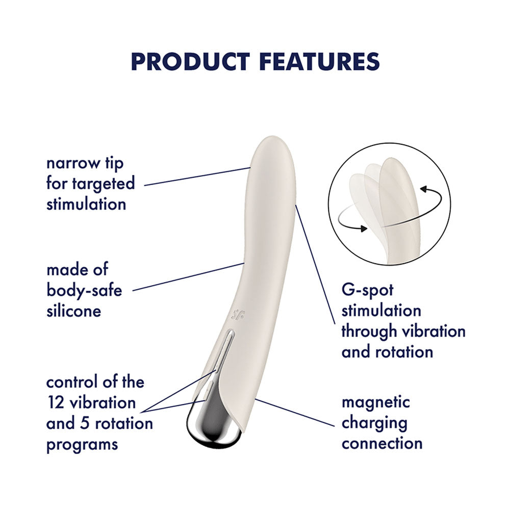 Satisfyer Spinning Vibe 1 - Beige - Beige 17.8 cm USB Rechargeable Rotating Vibrator - Take A Peek