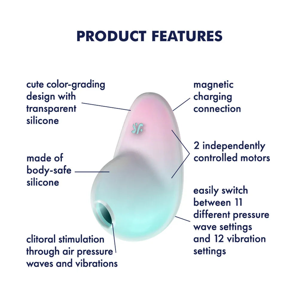 Satisfyer Pixie Dust - Mint/Pink - Mint/Pink USB Rechargeable Vibrating Air Pulse Stimulator - Take A Peek