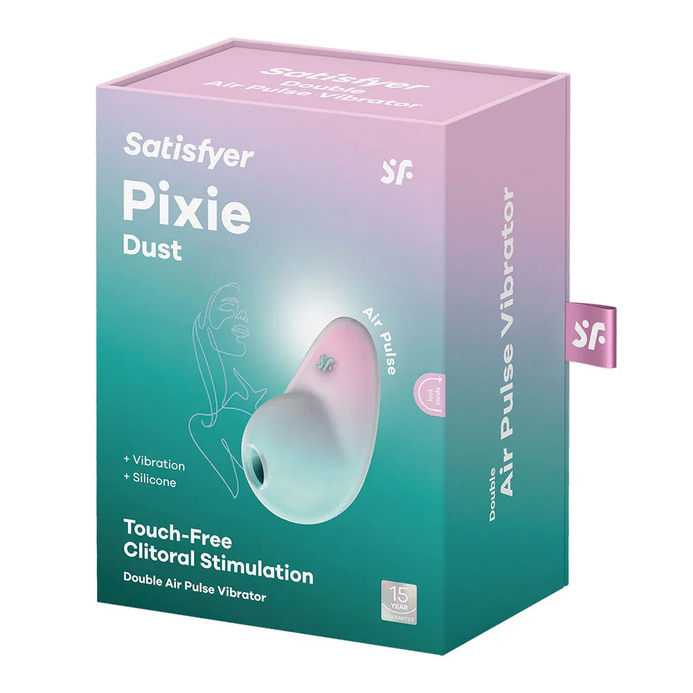 Satisfyer Pixie Dust - Mint/Pink - Mint/Pink USB Rechargeable Vibrating Air Pulse Stimulator - Take A Peek