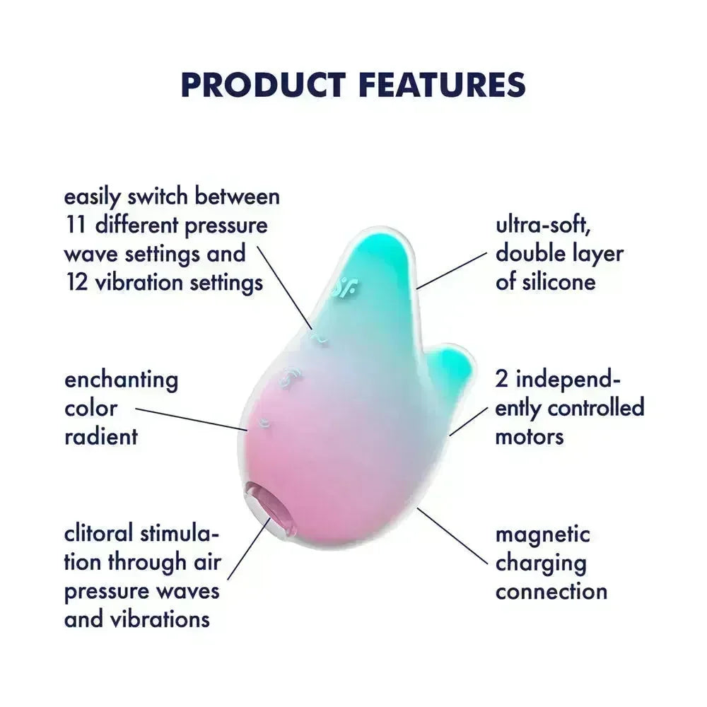 Satisfyer Mermaid Vibes - Mint/Pink - Mint/Pink USB Rechargeable Air Pulse Stimulator - Take A Peek