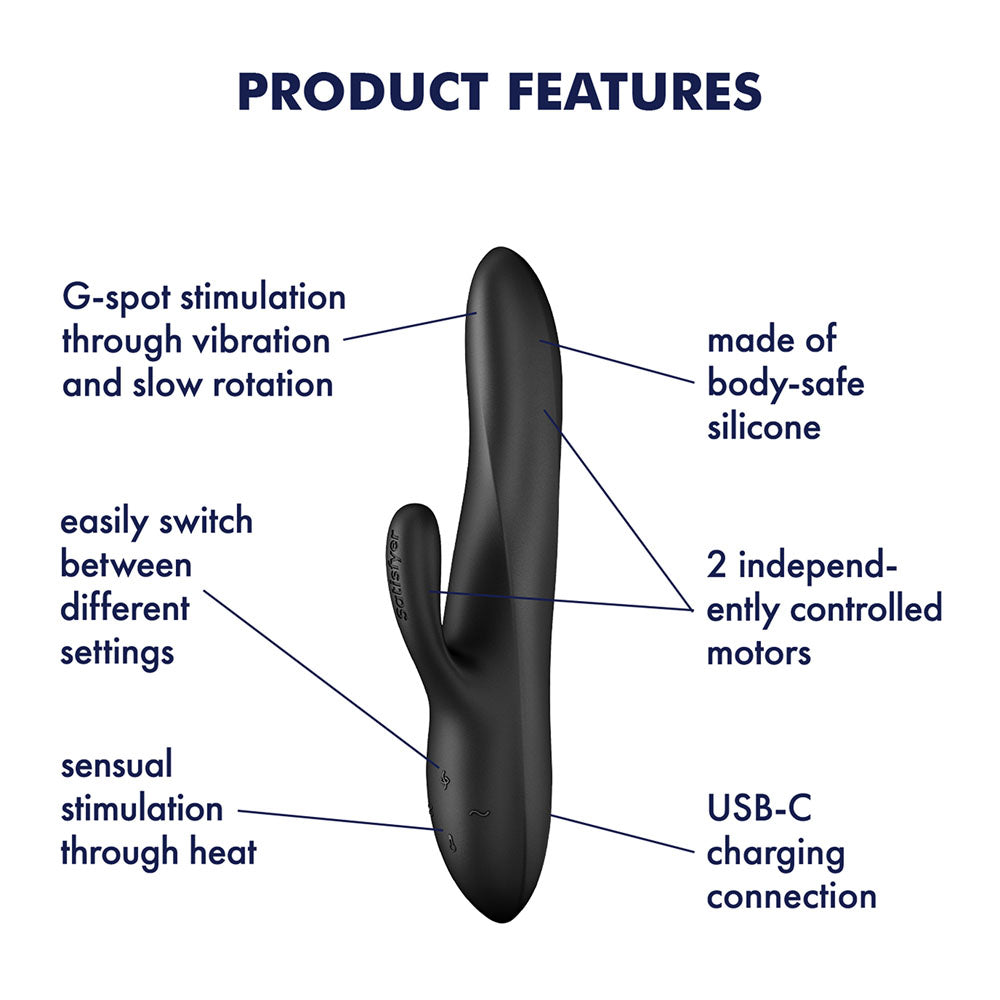 Satisfyer Heat Flex 3 - 23 cm USB-C Rechargeable Warming and Rotating Rabbit Vibrator - Take A Peek