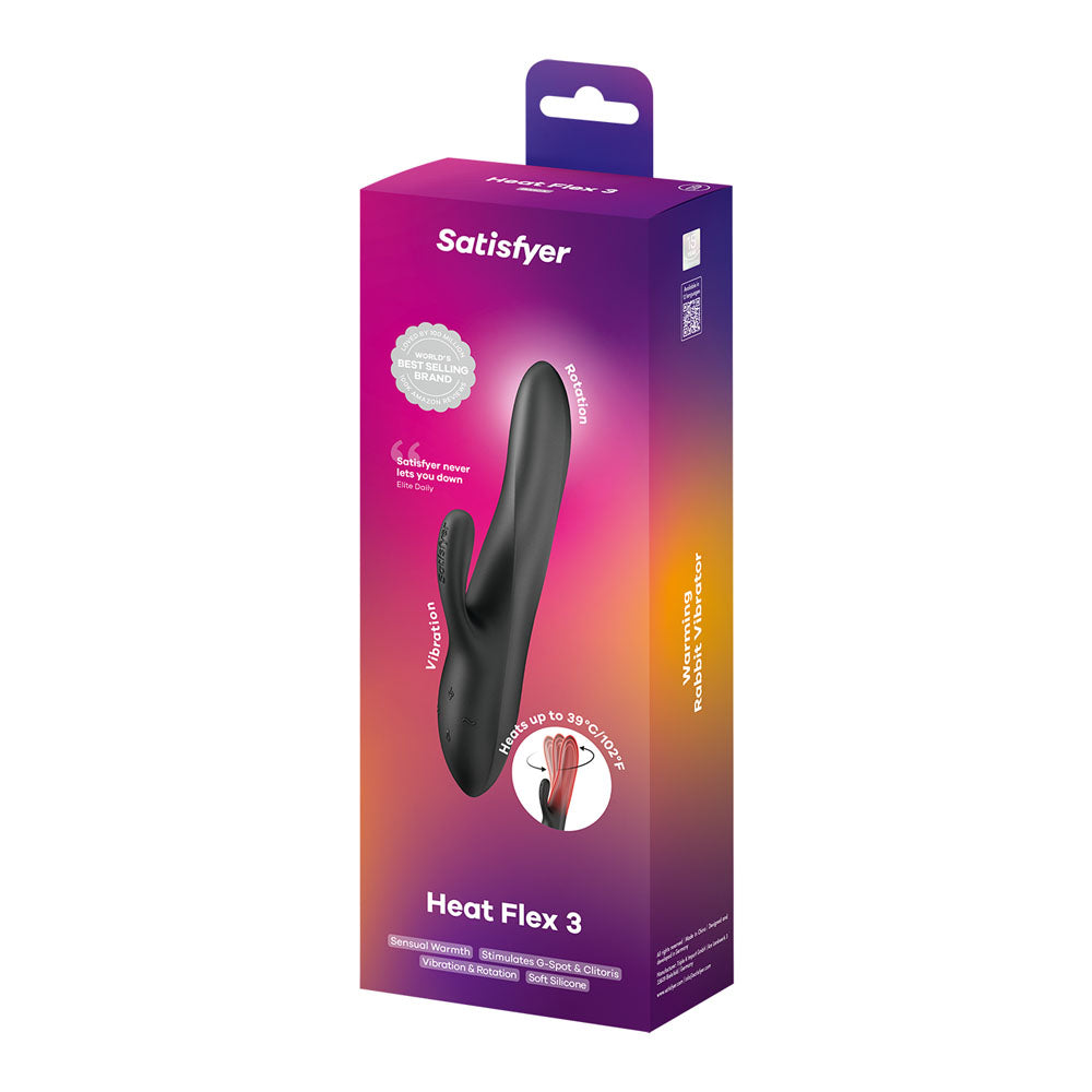 Satisfyer Heat Flex 3 - 23 cm USB-C Rechargeable Warming and Rotating Rabbit Vibrator - Take A Peek