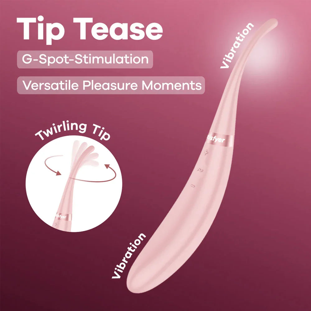 Satisfyer Tip Tease - Rose - Rose USB Rechargeable Vibrator with Twirling Tip - Take A Peek