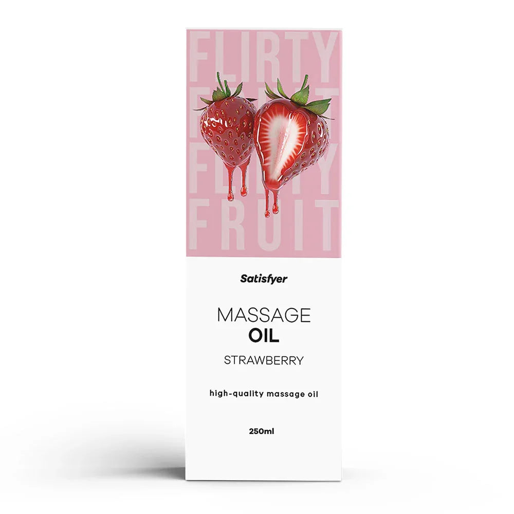Satisfyer Massage Oil 250 ml Strawberry - Strawberry Scented Massage Oil - 250 ml Bottle - Take A Peek