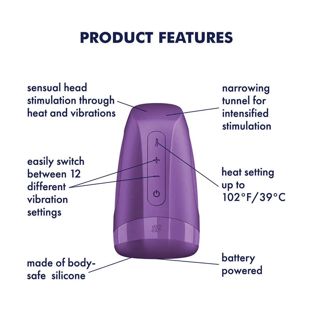 Satisfyer Men Heat Vibration - Battery Series - Purple Heating and Vibrating Masturbator