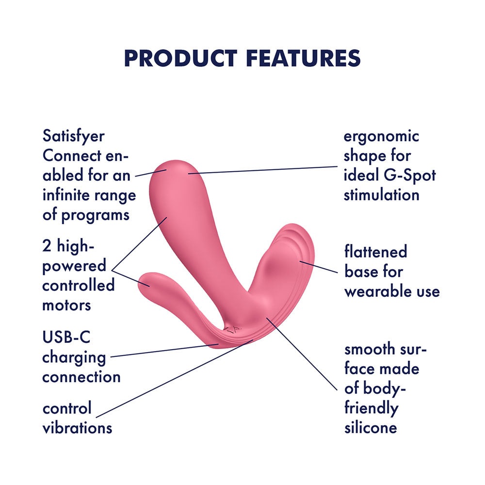 Satisfyer Top Secret+ Raspberry - Pink USB Rechargeable Wearable Vibrator with App Control - Take A Peek