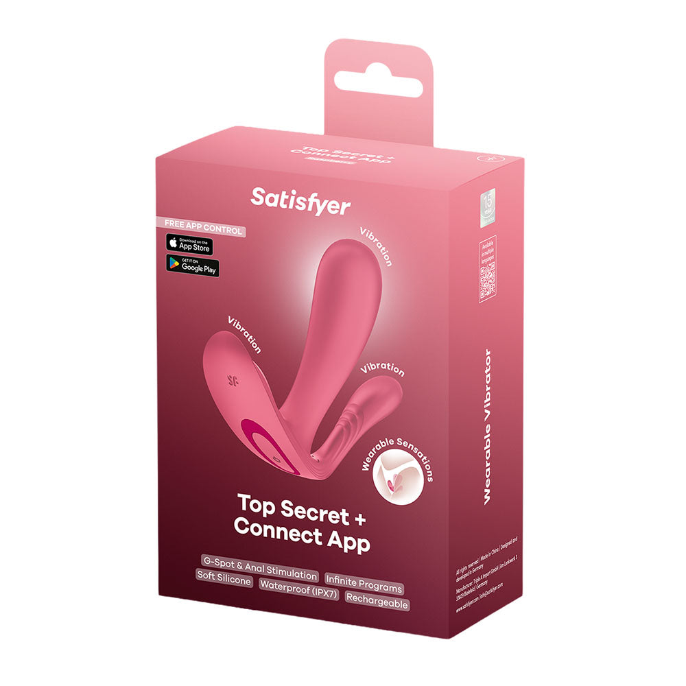 Satisfyer Top Secret+ Raspberry - Pink USB Rechargeable Wearable Vibrator with App Control - Take A Peek