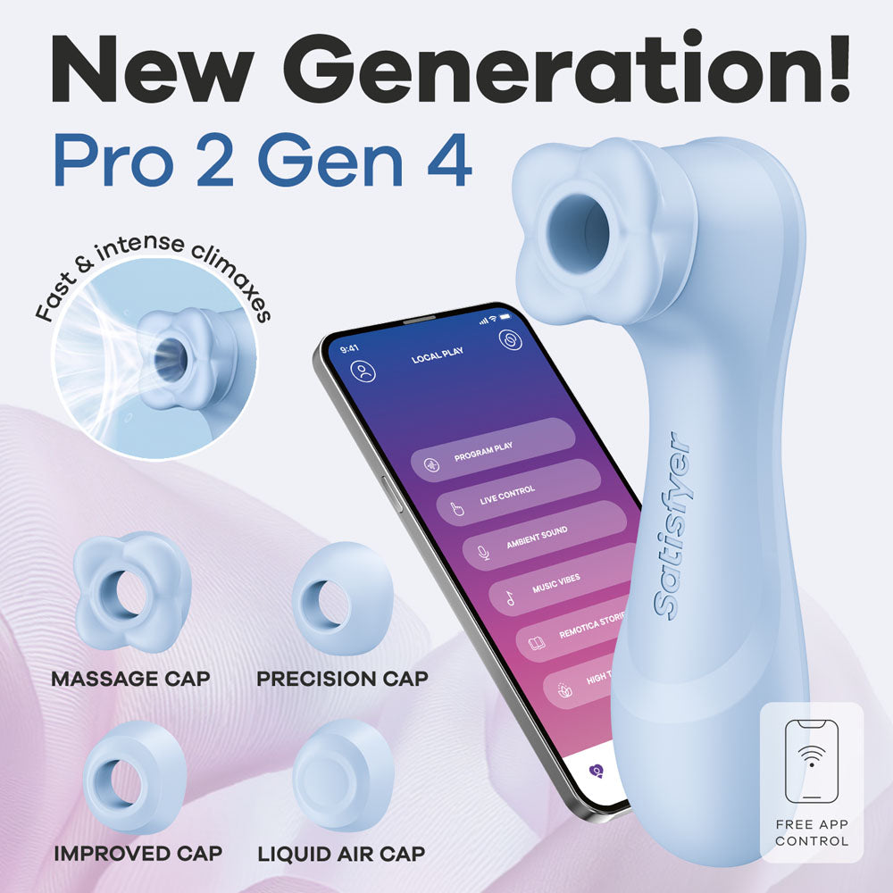 Satisfyer Pro 2 Generation 4 - Serene - Touch-Free USB-C Rechargeable Clitoral Stimulator with App Control - Take A Peek