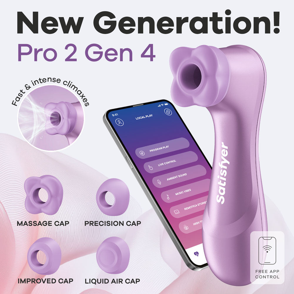 Satisfyer Pro 2 Generation 4 - Amethyst - Amethyst Touch-Free USB-C Rechargeable Clitoral Stimulator with App Control - Take A Peek