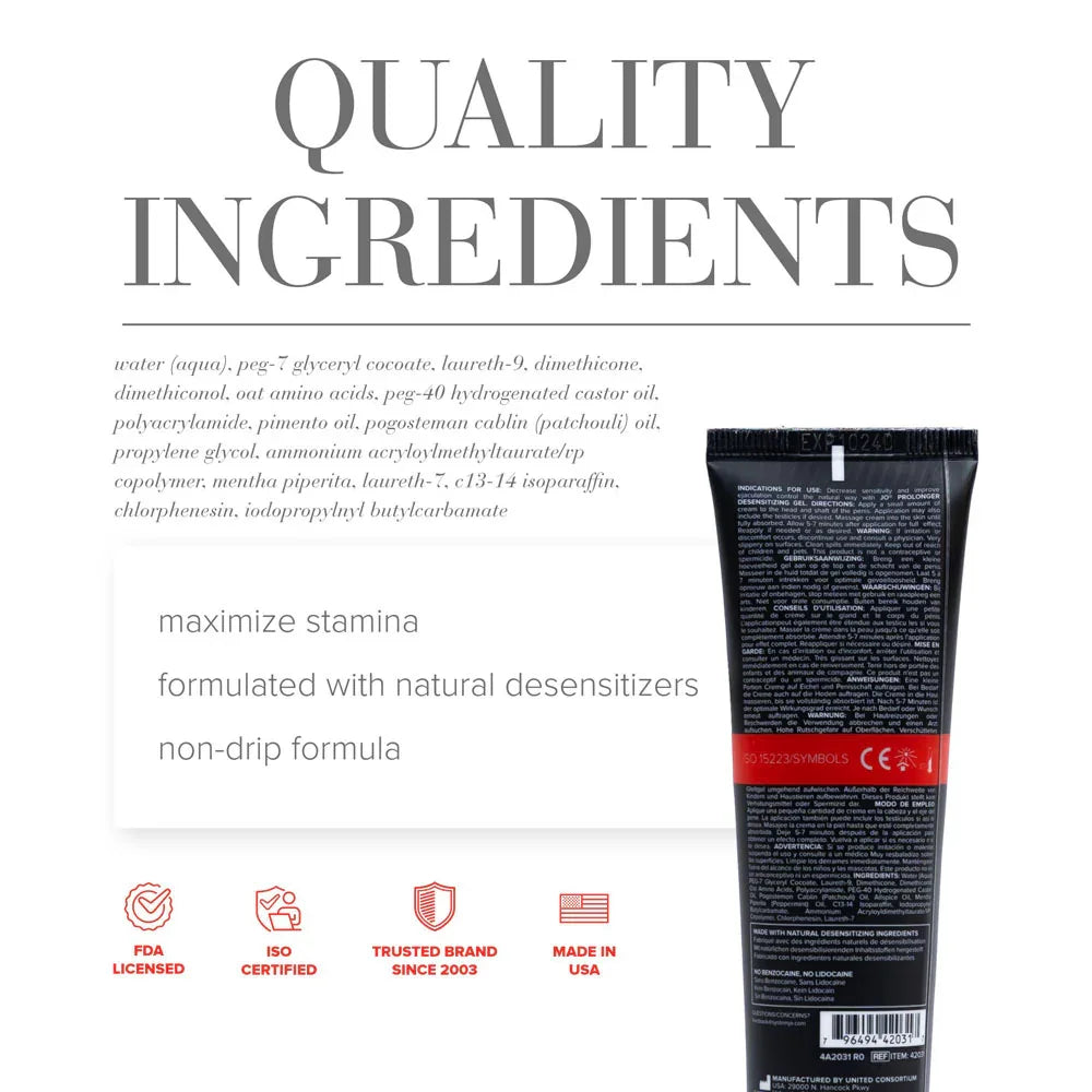 JO Prolonger Gel - 60 mL - Penis Desensitising Gel - 60 ml Tube - Take A Peek