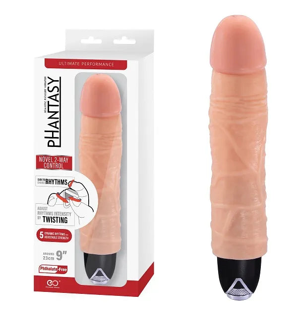 PHANTASY 9" SILICONE VIBRATOR - FLESH - Take A Peek