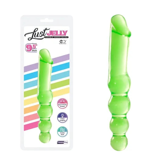 LUST JELLY 9.5 DOUBLE DONG - GREEN - Take A Peek
