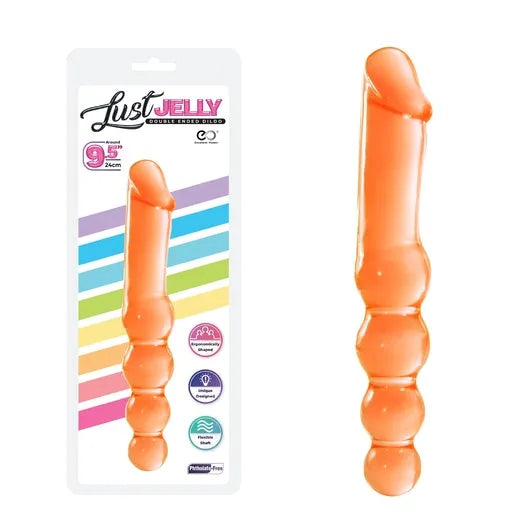LUST JELLY 9.5 DOUBLE DONG - ORANGE - Take A Peek