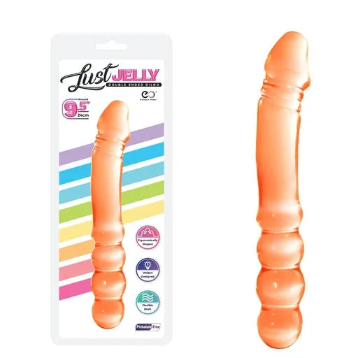 LUST JELLY PVC 9.5 DOUBLE DONG - ORANGE - Take A Peek