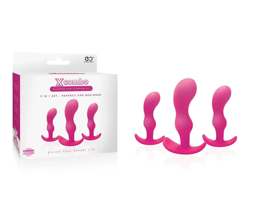 X COMBO 3PC PINK SILICONE BUTT PLUG SET - Take A Peek
