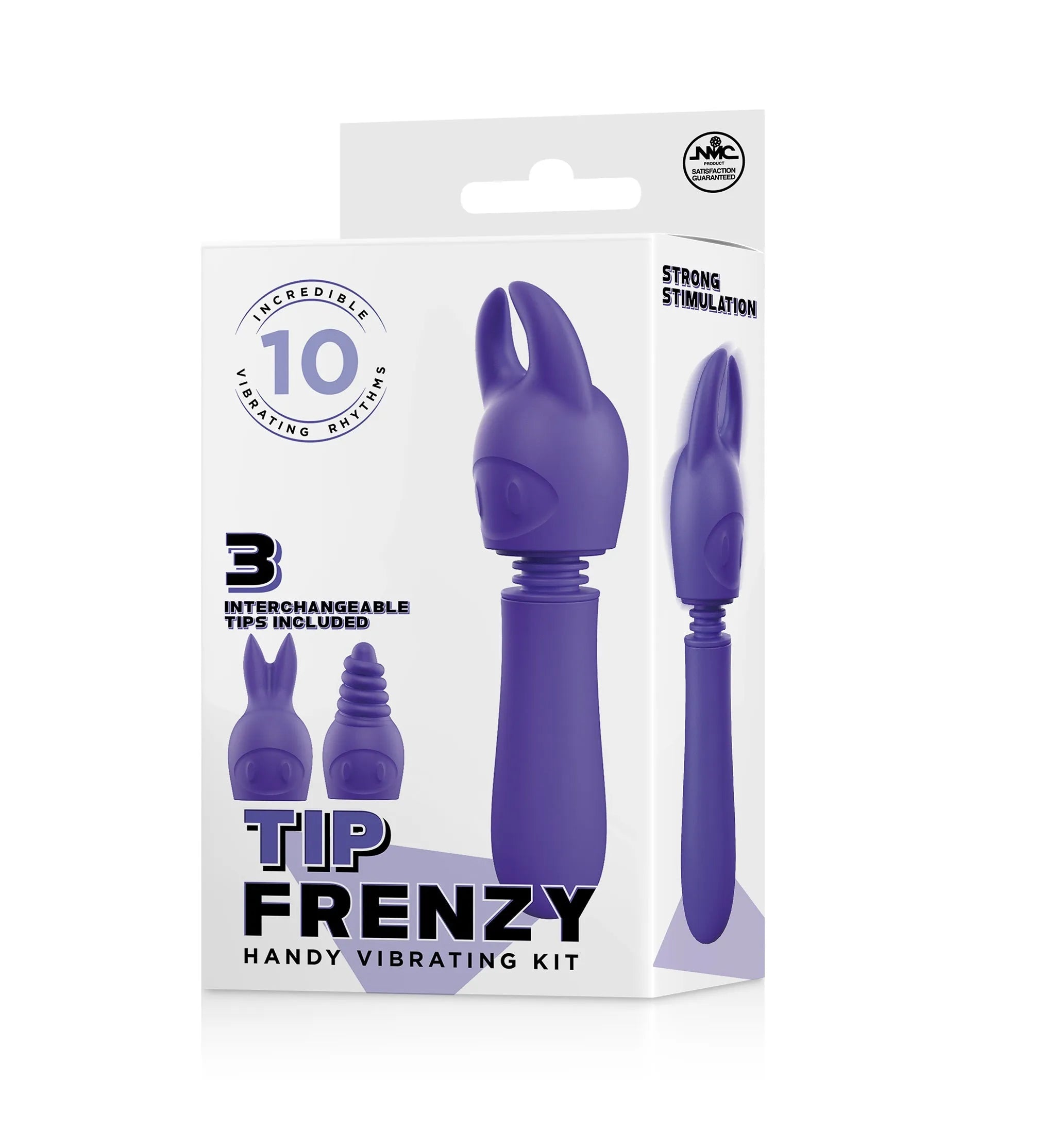 TIP FRENZY SILICONE VIBE WITH 3 INTERCHANGEABLE TIPS - PURPLE - Take A Peek