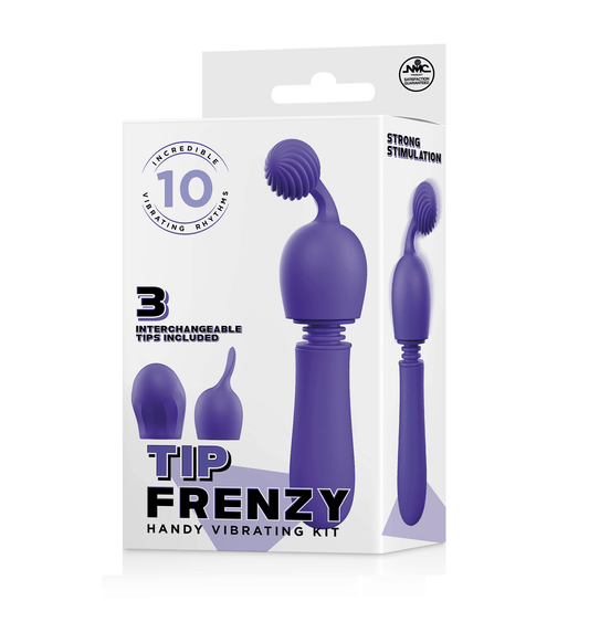 TIP FRENZY SILICONE VIBE WITH 3 INTERCHANGEABLE TIPS - PURPLE - Take A Peek