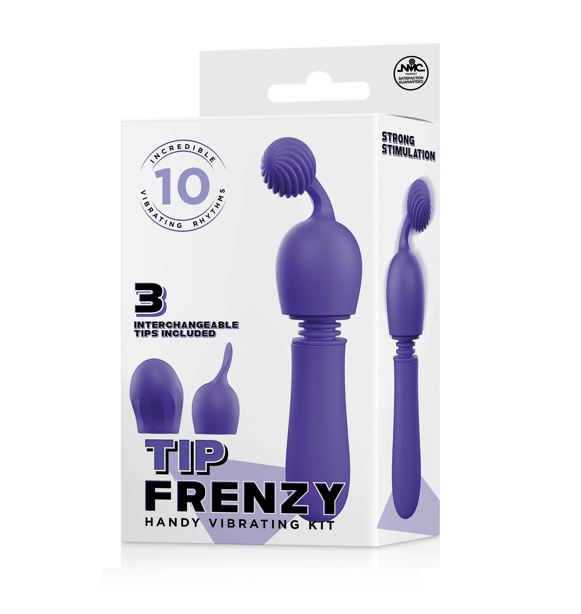 TIP FRENZY SILICONE VIBE WITH 3 INTERCHANGEABLE TIPS - PURPLE - Take A Peek
