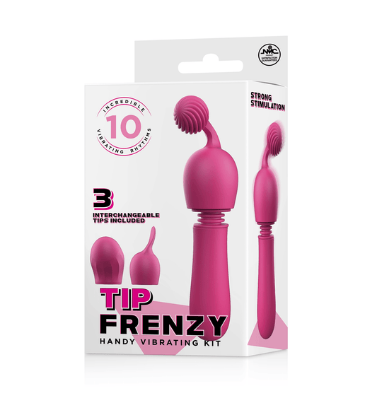 TIP FRENZY SILICONE VIBE WITH 3 INTERCHANGEABLE TIPS - PINK - Take A Peek