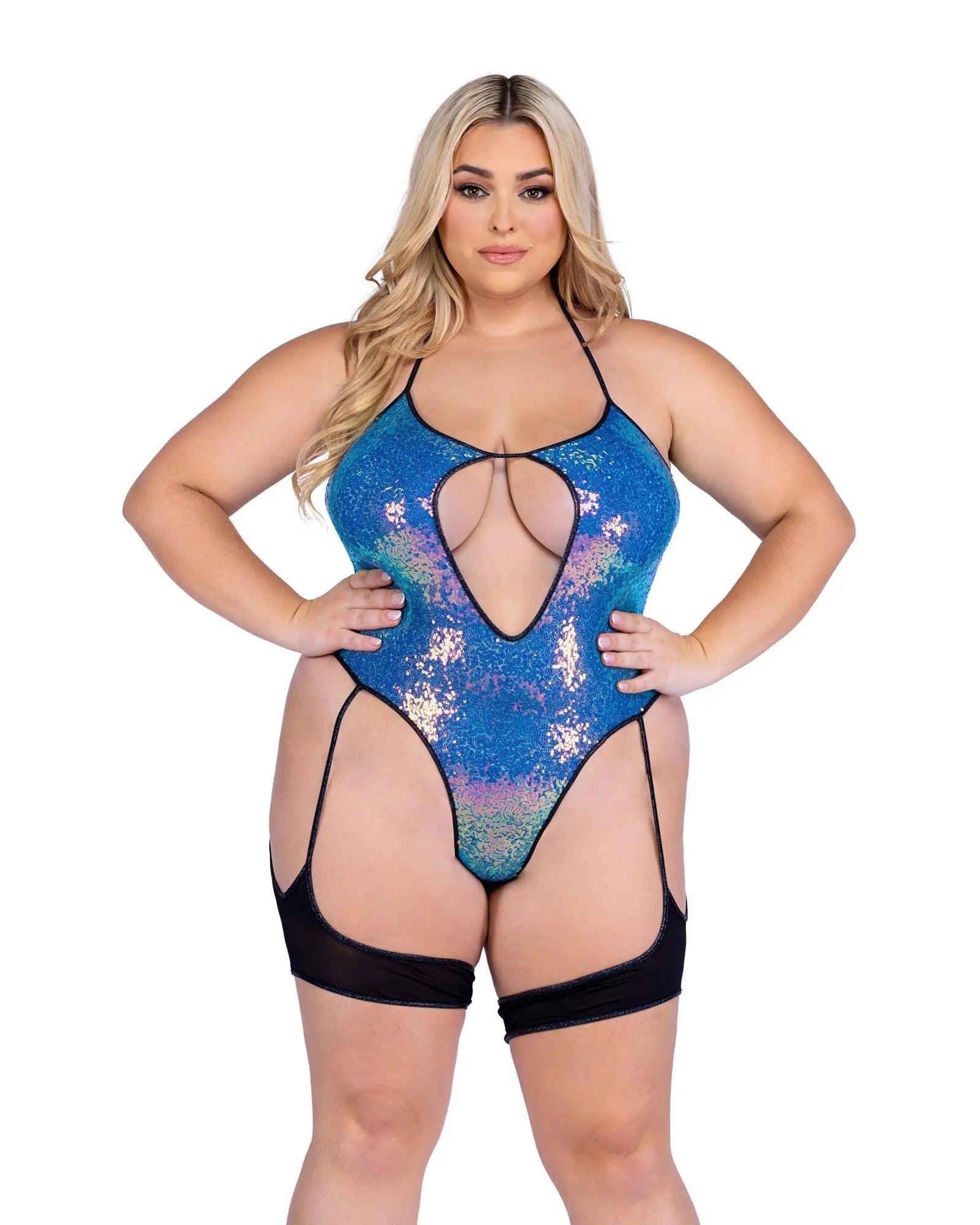 6428 - Sequin Keyhole Romper - Take A Peek