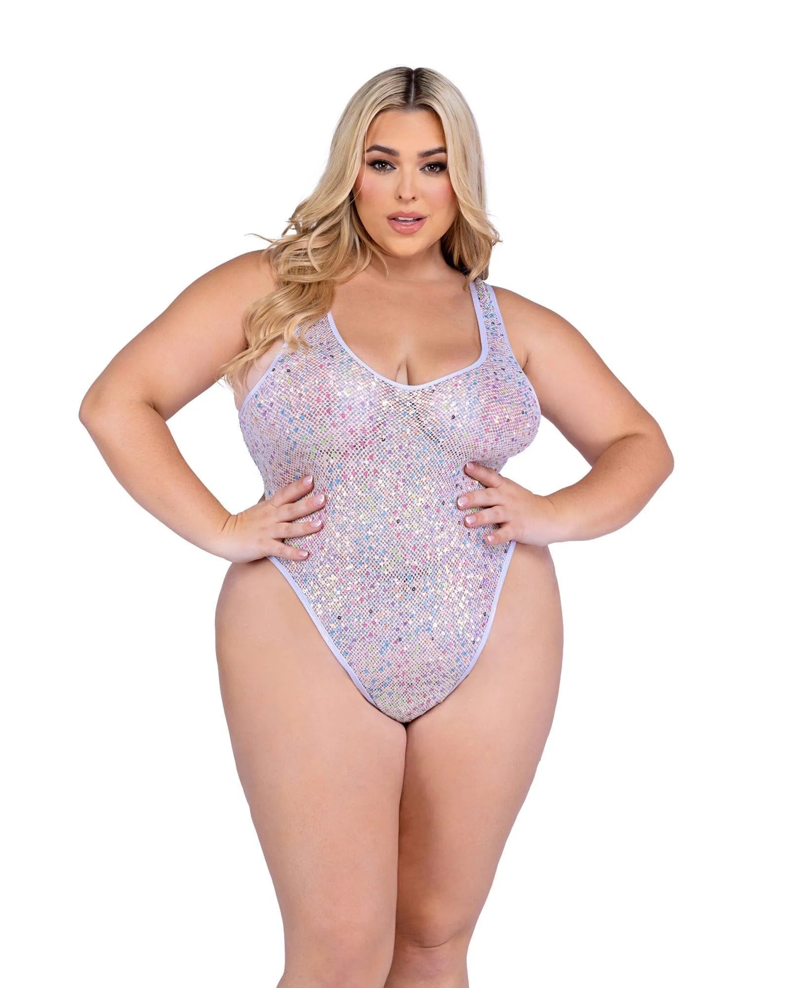 6432 - Sequin Fishnet Romper - Take A Peek