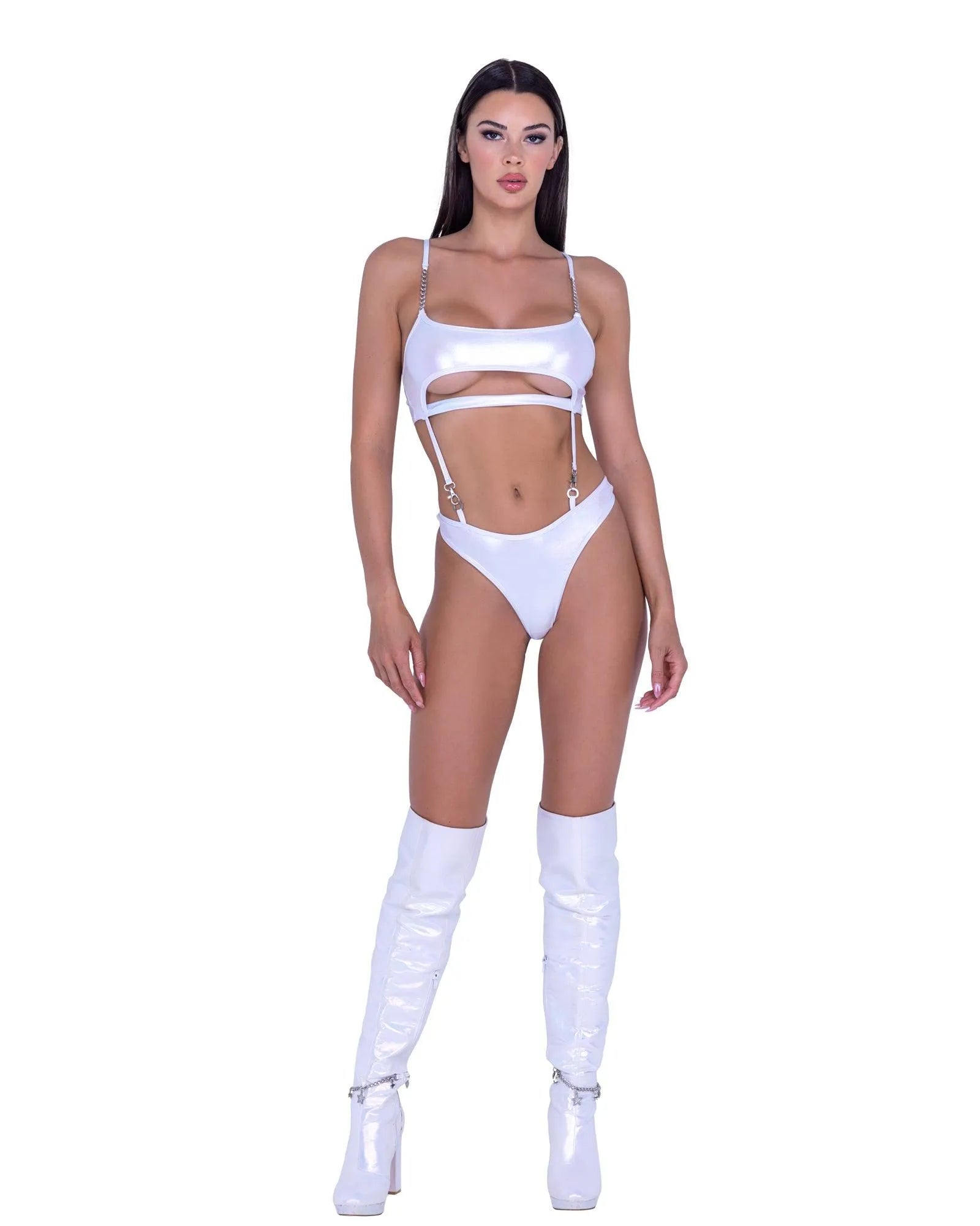 6442 - Metallic Iridescent Underboob Romper - Take A Peek