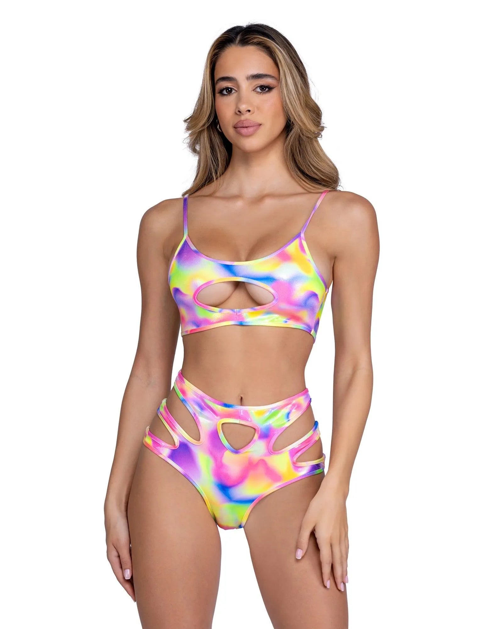 6466 - Shimmer Multi-Colored Keyhole Cropped Top - Take A Peek
