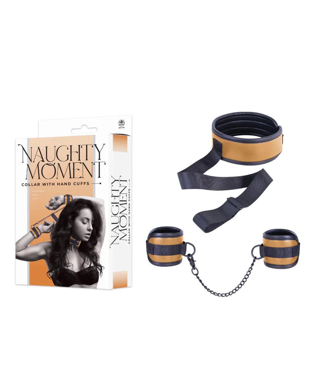 NAUGHTY MOMENT PU COLLAR WITH HAND CUFFS YELLOW - Take A Peek