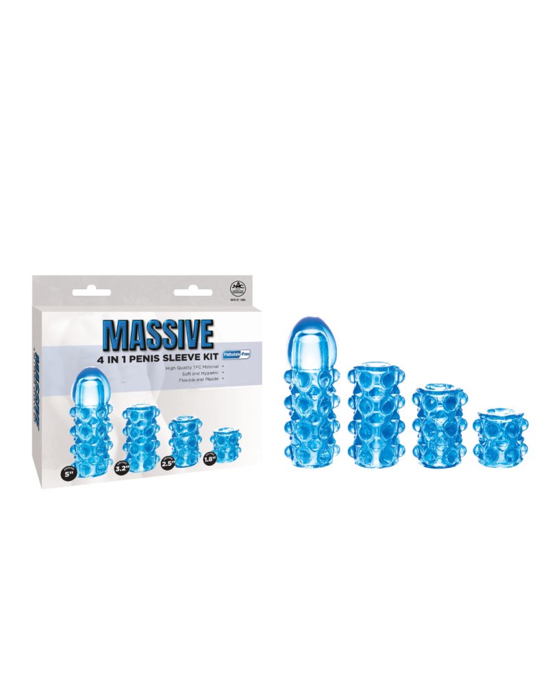 4 IN 1 TPE PENIS SLEEVE KIT SET IN TRANSPARENT BLUE COLOR-647307