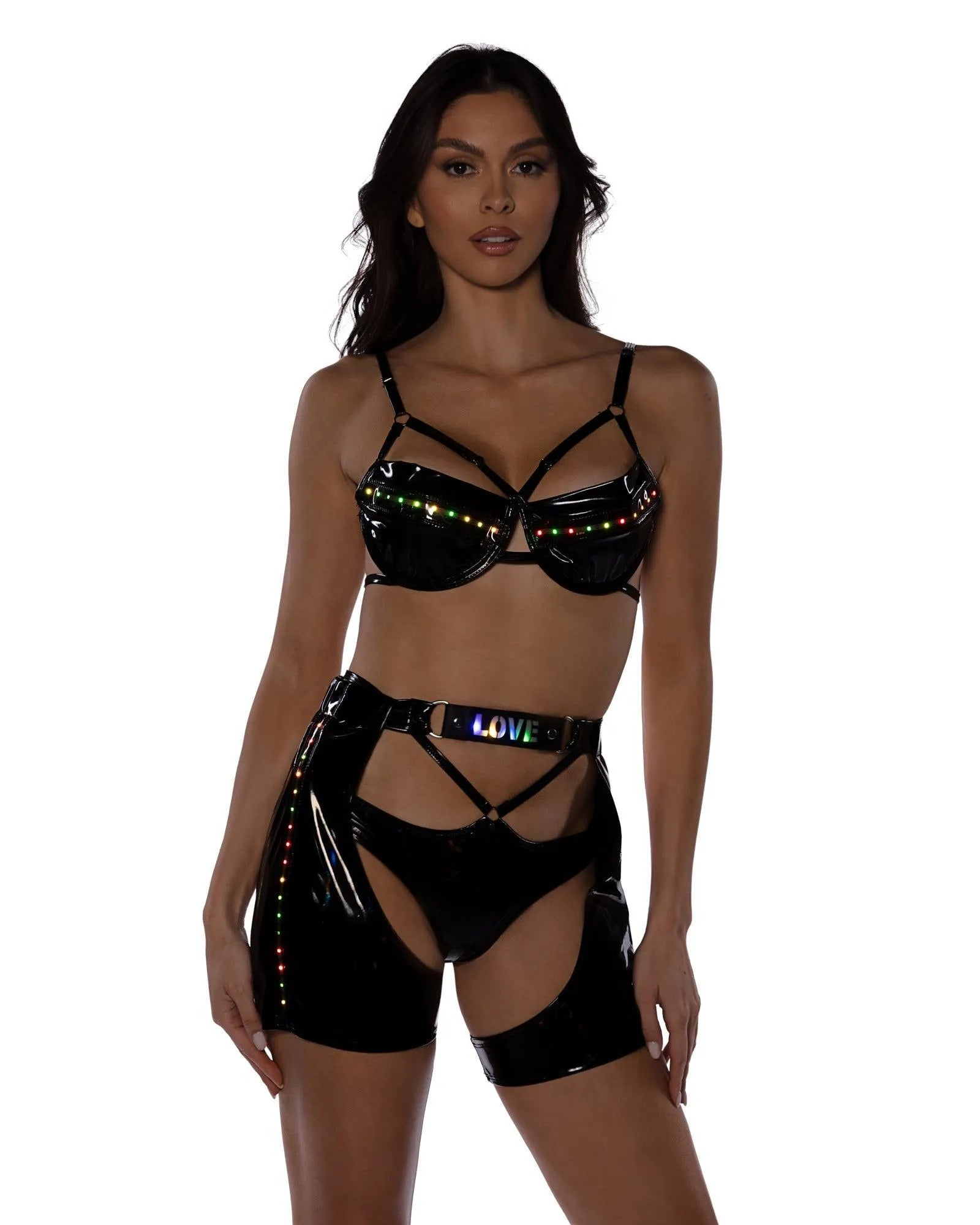 6503 - 2PC Pride Light-Up Vinyl Bra Set - Take A Peek