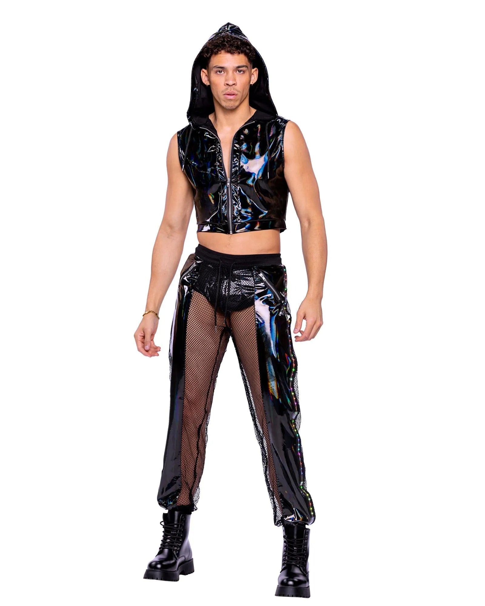6511 - Pride Vinyl & Fishnet Light-Up Joggers - Take A Peek