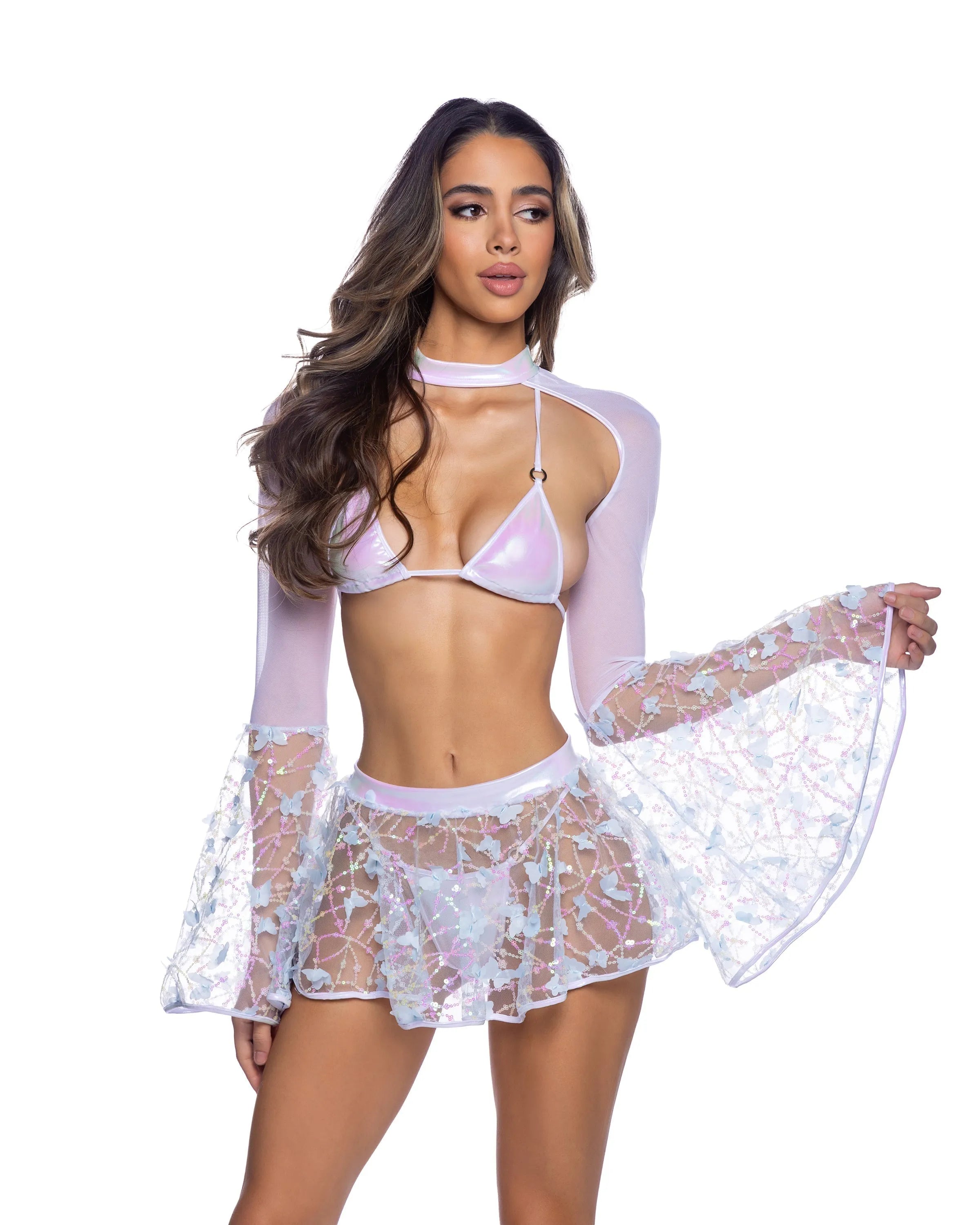 6648 - 2PC Metallic Iridescent Bikini Set with Ring Detail - Take A Peek