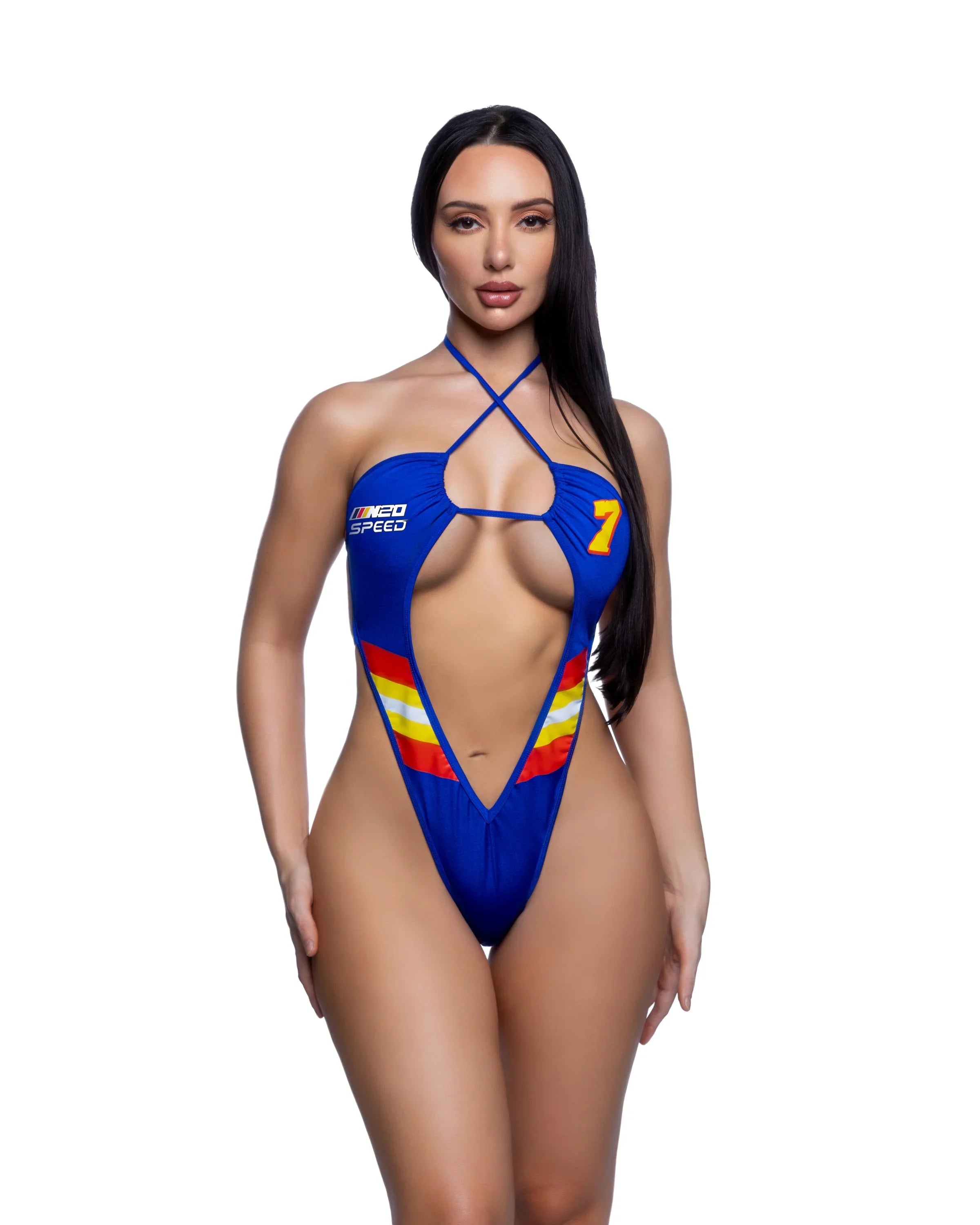 6806 - Racer Print Deep Plunge 1PC - Take A Peek