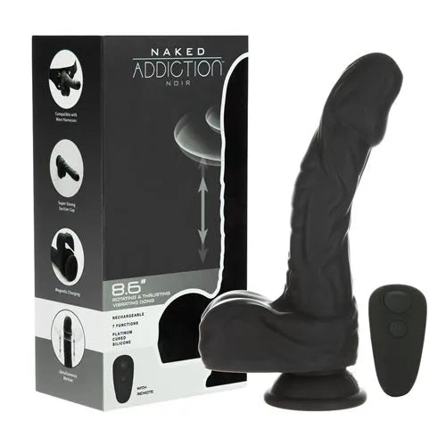 Naked Addiction 8.6” THE FREAK NOIR Vibrating, Rotating and Thrusting Dong With Remote - Take A Peek