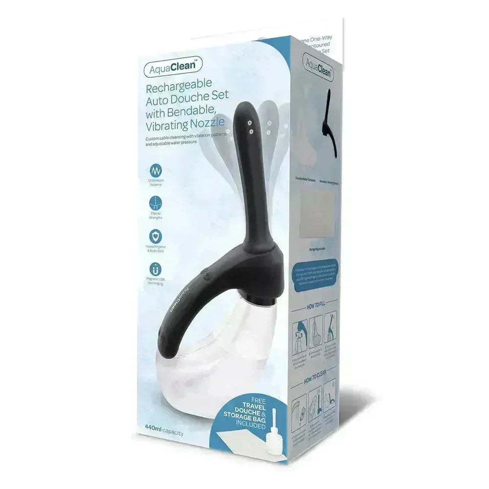 AquaClean Rechargeable Auto Douche Set with Bendable Vibrating Nozzle - 440 ml Capacity with Free Travel Douche Included - Take A Peek