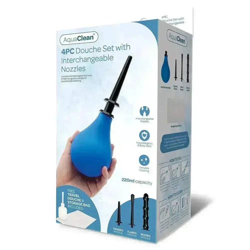 AquaClean 4 Piece Douche Set with Interchangeable Nozzles - 220 ml Capacity with Free Travel Douche Included - Take A Peek