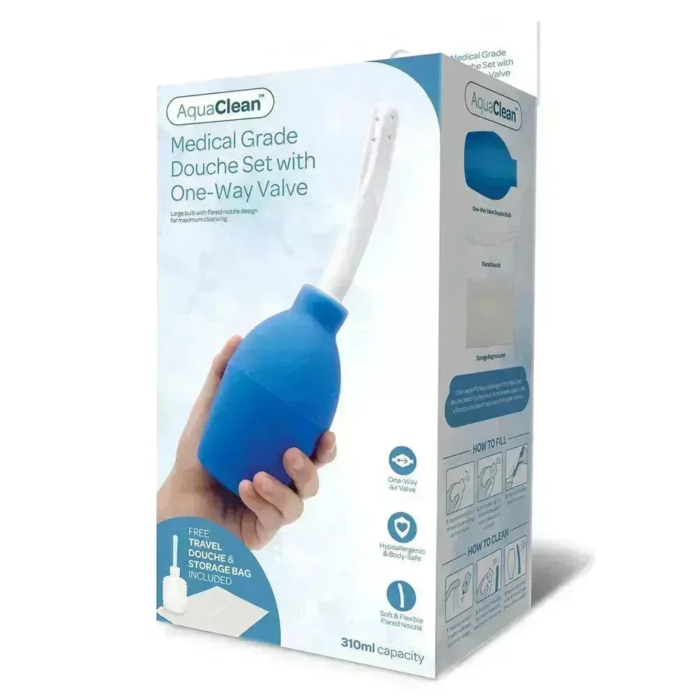 AquaClean Medical Grade Douche Set with 1-Way Valve - 310 ml Capacity with Free Travel Douche Included - Take A Peek