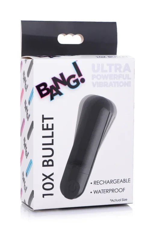 Bang! 10X Rechargeable Vibrating Metallic Bullet - Black-AG656-Black